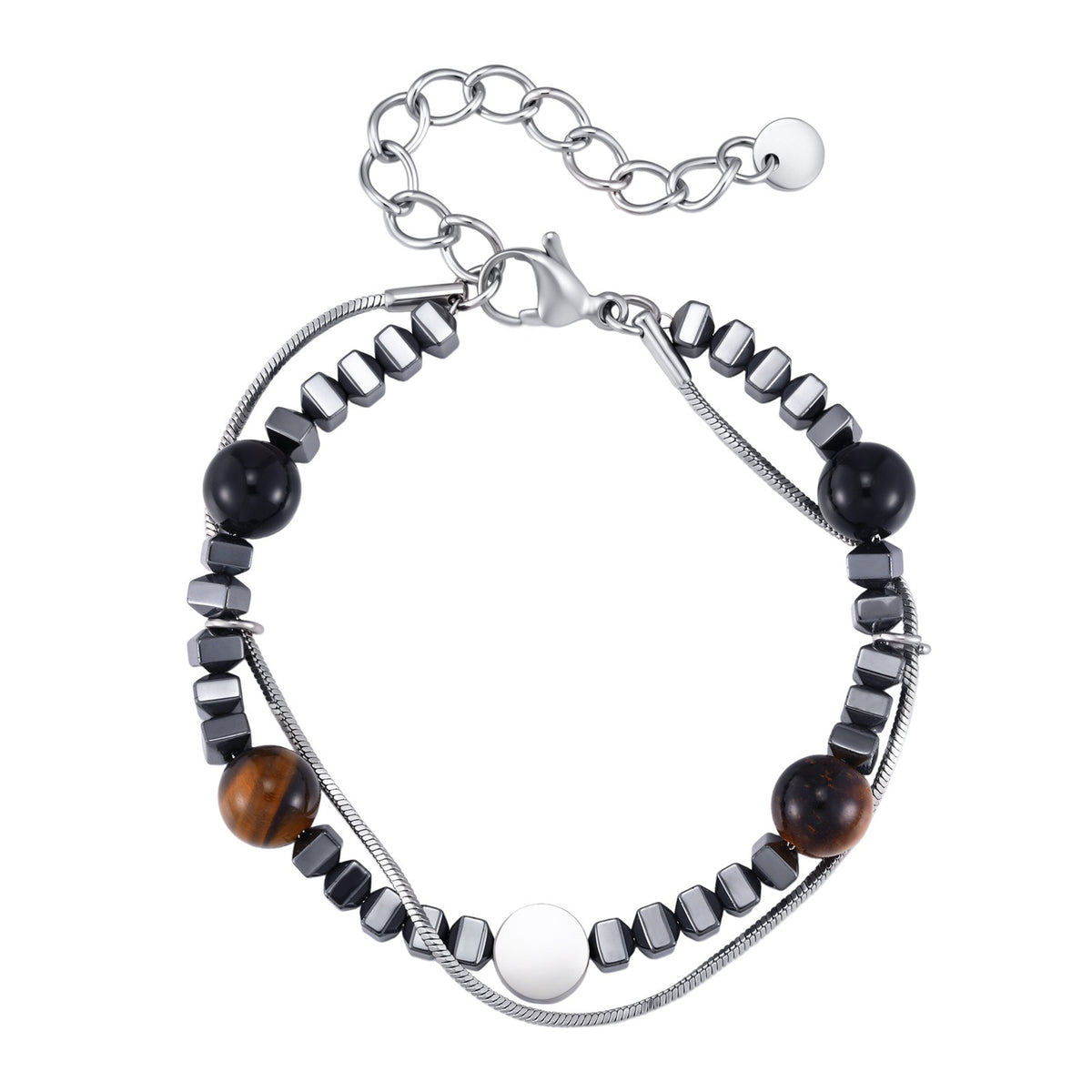 Kemstone Tiger Eye & Black Onyx Bracelet for Men Double Layer BR-3283S