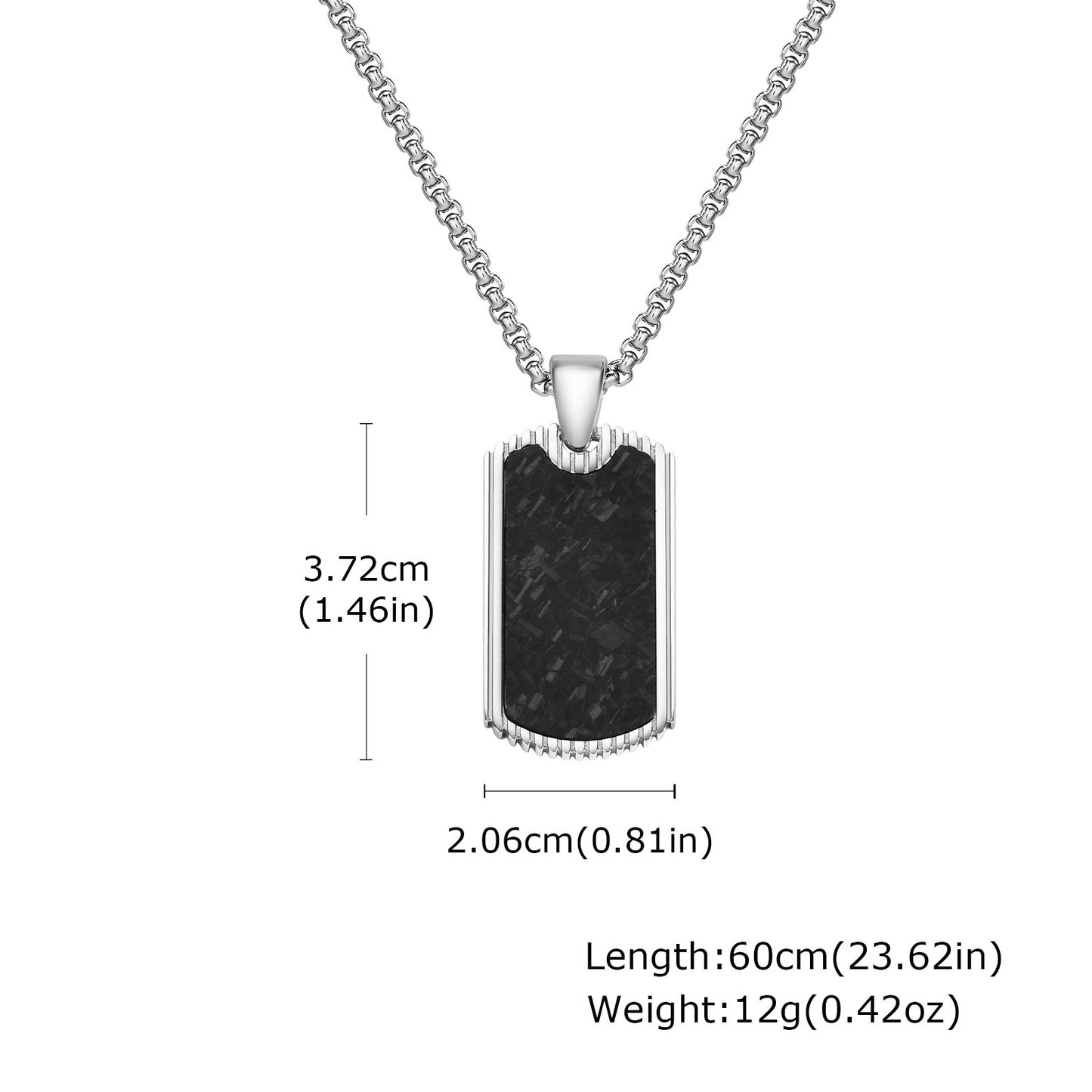 Kemstone Stainless Steel Carbon Fiber Rectangular Pendant Necklace for Men PN-2106