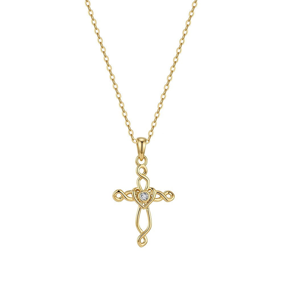 Kemstone Dainty Cross Necklace for Women 925 Sterling Silver Cubic Zirconia SAPN68