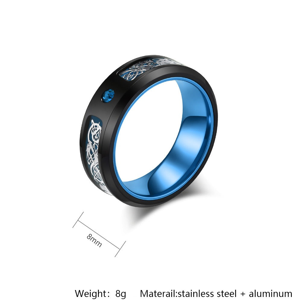 Kemstone Dragon Engraved Ring for Men Stainless Steel Wide Band Color Inlay K-R976