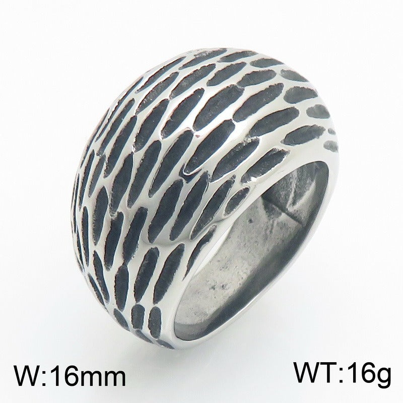 Kemstone Textured Wide Band Ring for Men Titanium Steel Vintage Metal KR114794-KJX
