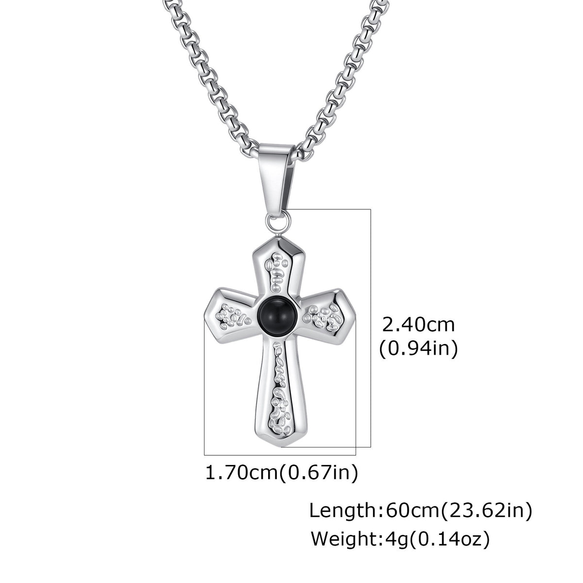 Kemstone Black Agate Cross Pendant Necklace for Men Stainless Steel Punk Style PN-2430