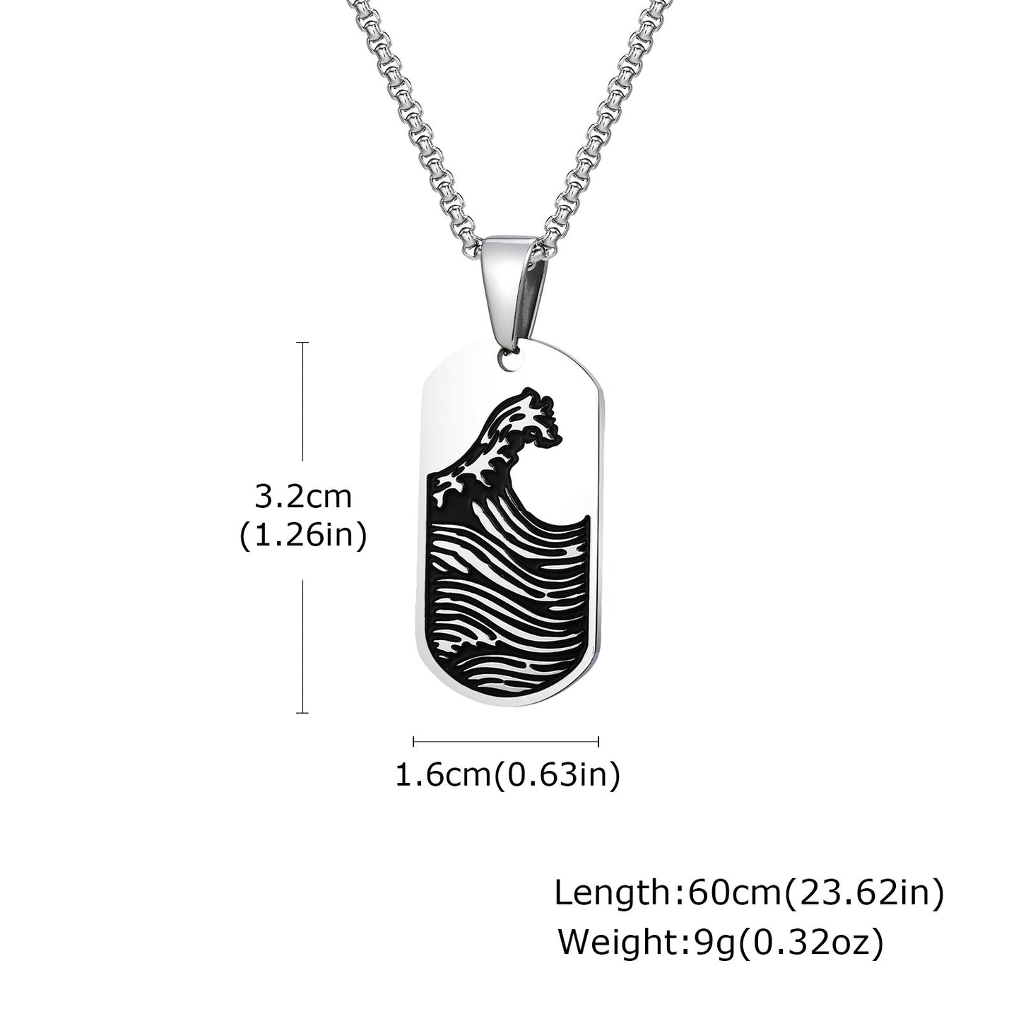 Stainless Steel Wave Tag Necklace – Black Etched Sailboat Pendant for Men PN-2168