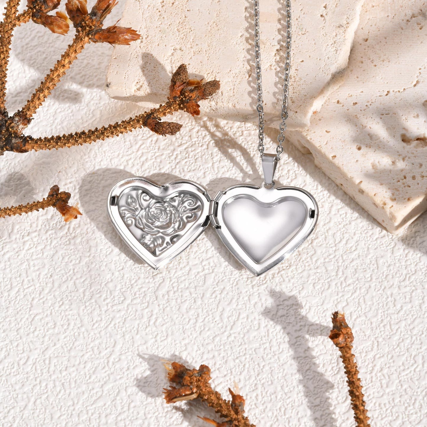 Collar con colgante de foto de corazón de rosa de acero inoxidable para mujer - Regalo de joyería grabado personalizado, elegante recuerdo para sus seres queridos PN-2093