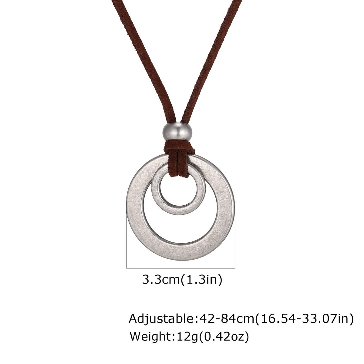 Kemstone Double Ring Pendant Necklace for Men Stainless Steel Brown Cord NC-3022