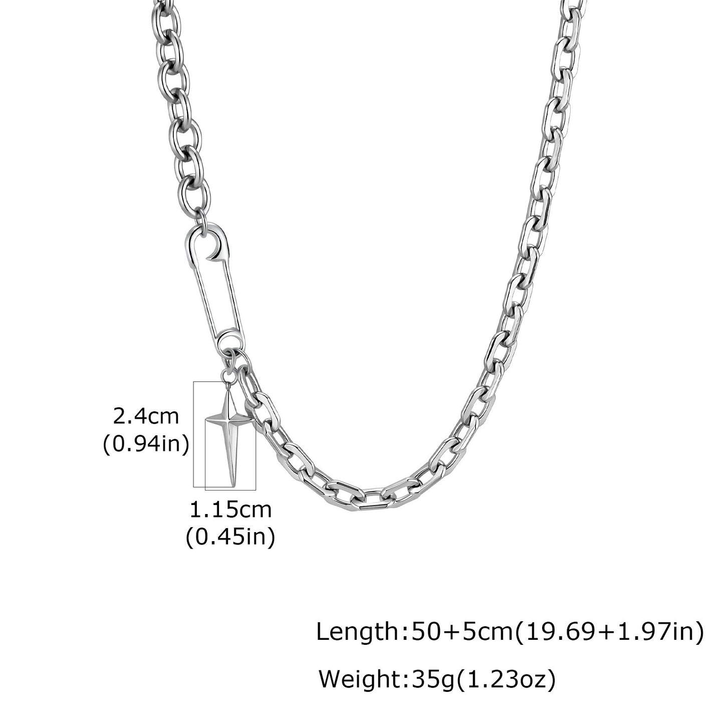 Kemstone Stainless Steel Pin Chain Choker Necklace with Star Charm for Men Women NC-2835