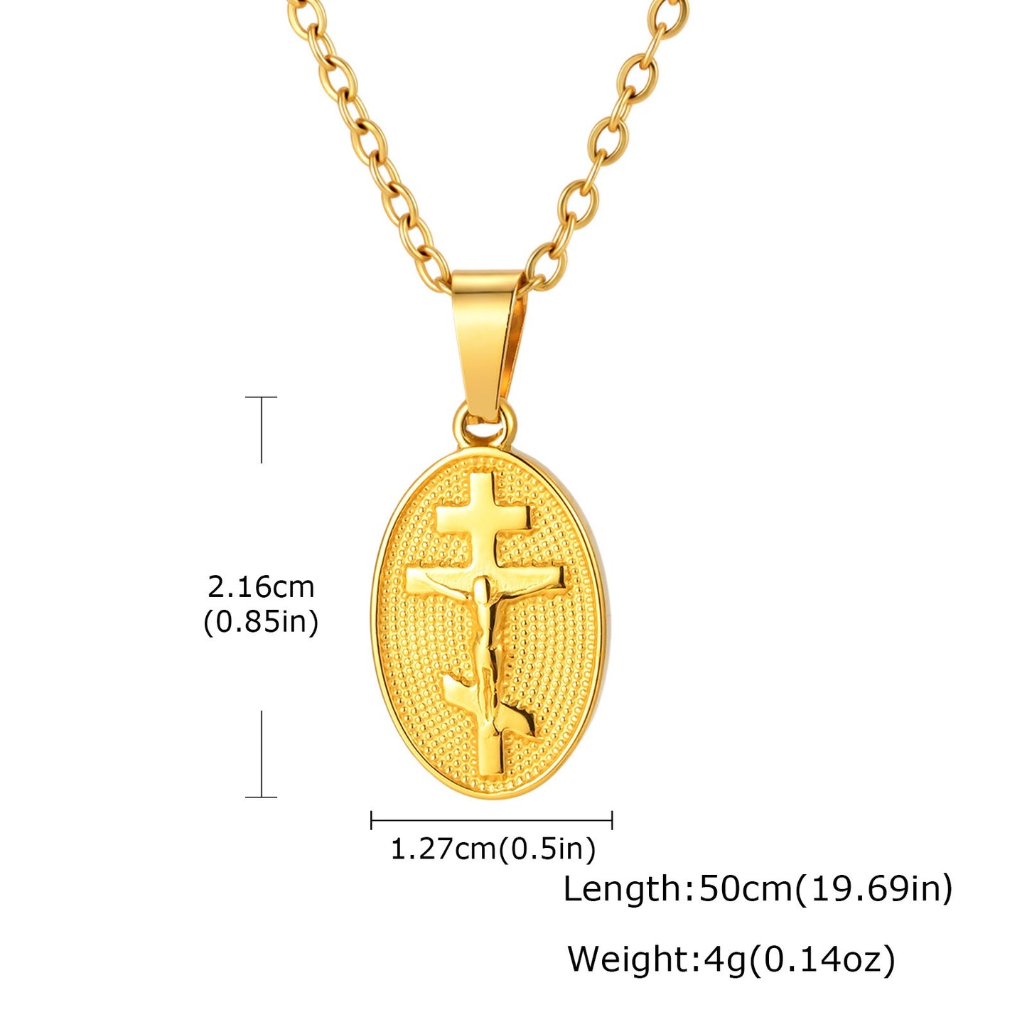 Kemstone Vintage Cross Oval Pendant Necklace Stainless Steel for Men & Women PN-2335