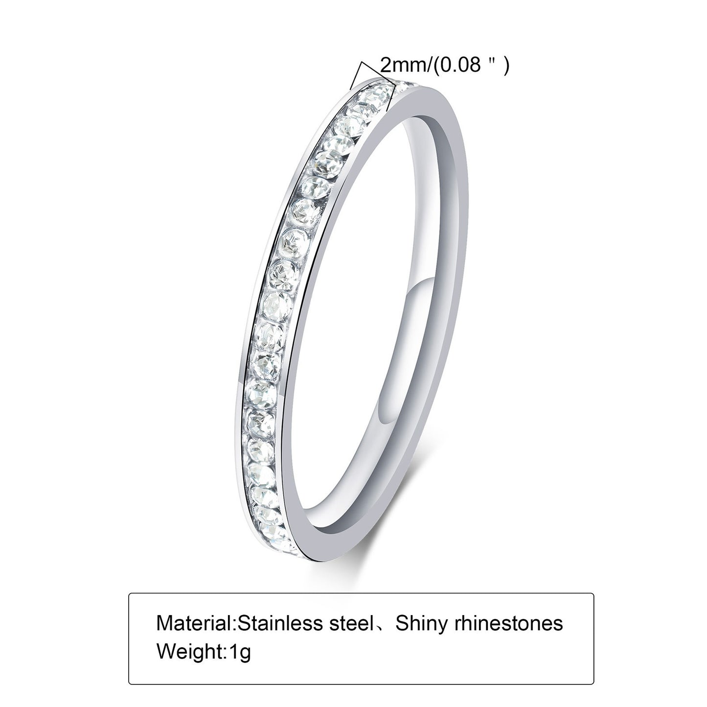 Kemstone Minimalist Delicate Cubic Zirconia Stainless Steel Ring for Women Jewelry R-536