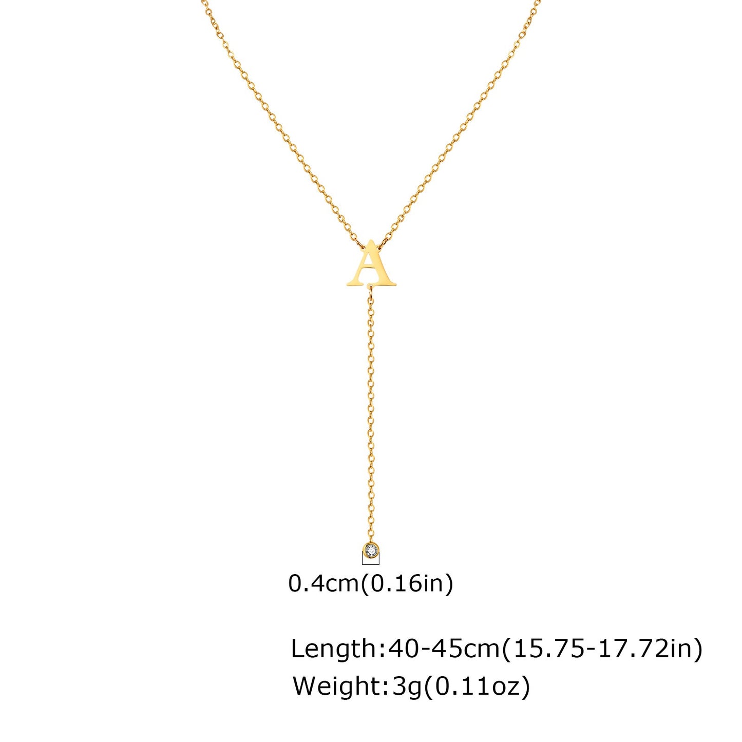 Collar de cadena cruzada plana de acero inoxidable con letra, circonita blanca y flecos dorados. Joyería minimalista personalizada para mujer. NC-1936G