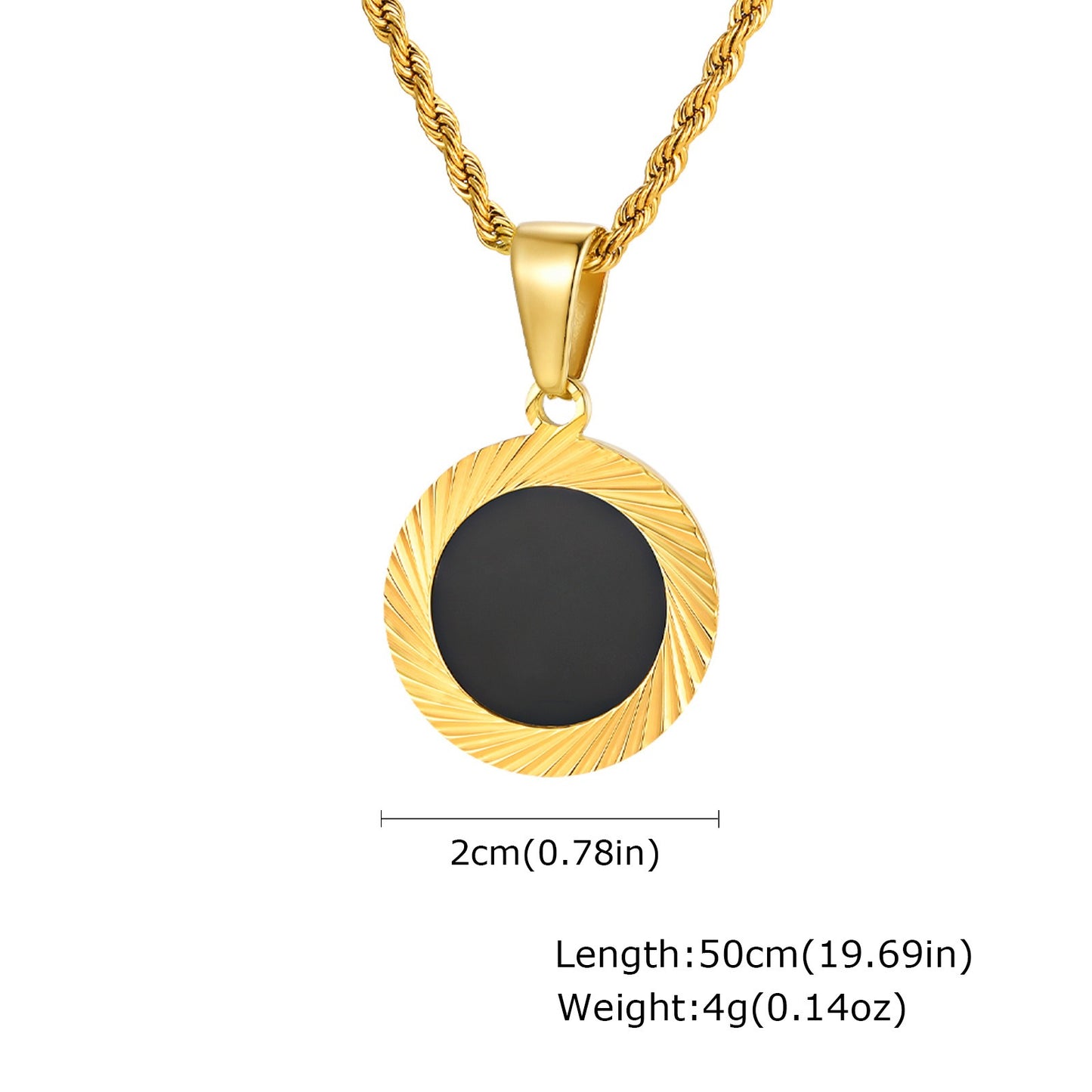 Kemstone Stainless Steel Sunburst Black Acrylic Pendant Necklace for Men PN-2243
