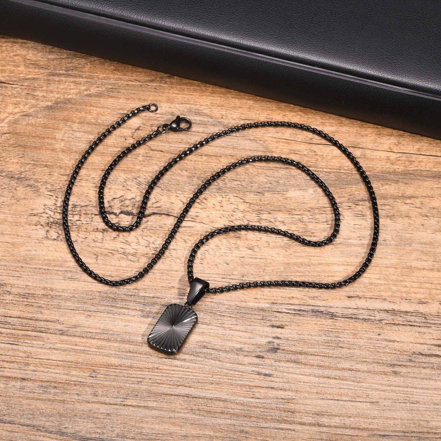 Kemstone Stainless Steel Textured Square Pendant Necklace for Men PN-2001