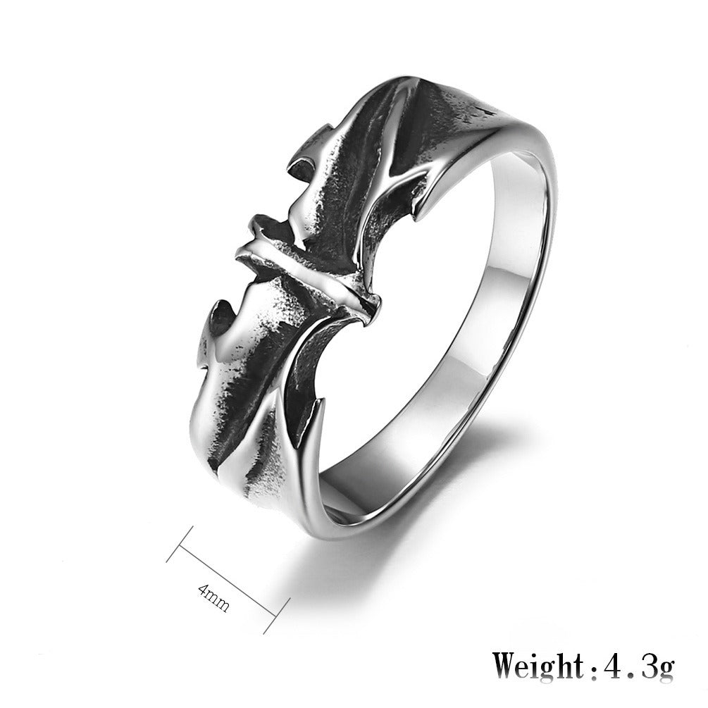 Kemstone Men’s Titanium Steel Gothic Bat Ring – Silver, Black K-R404