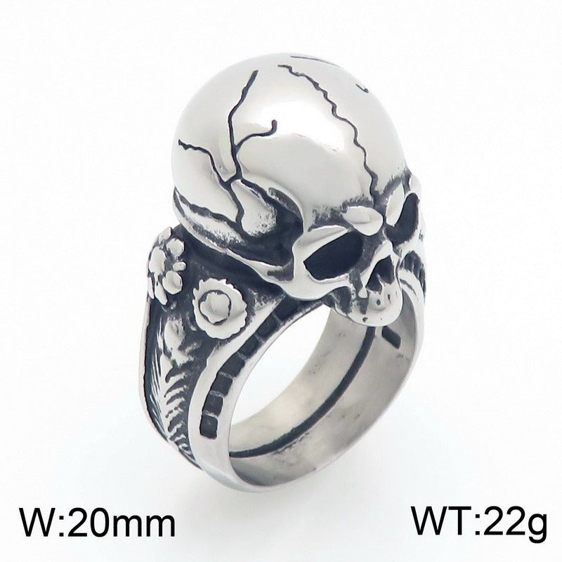 Kemstone Titanium Steel Skull Signet Ring for Men Gothic Cracked Heavy Punk KR114275-KJX