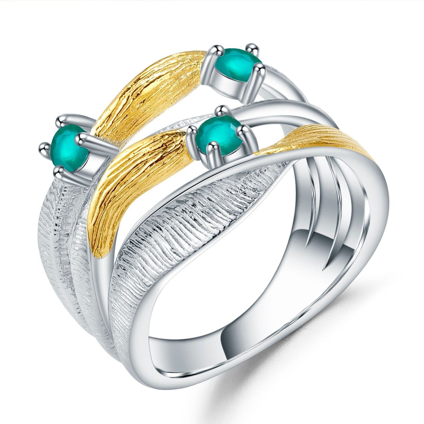 Anillo de topacio azul suizo natural en plata de ley 925, diseño original artesanal de Kemstone