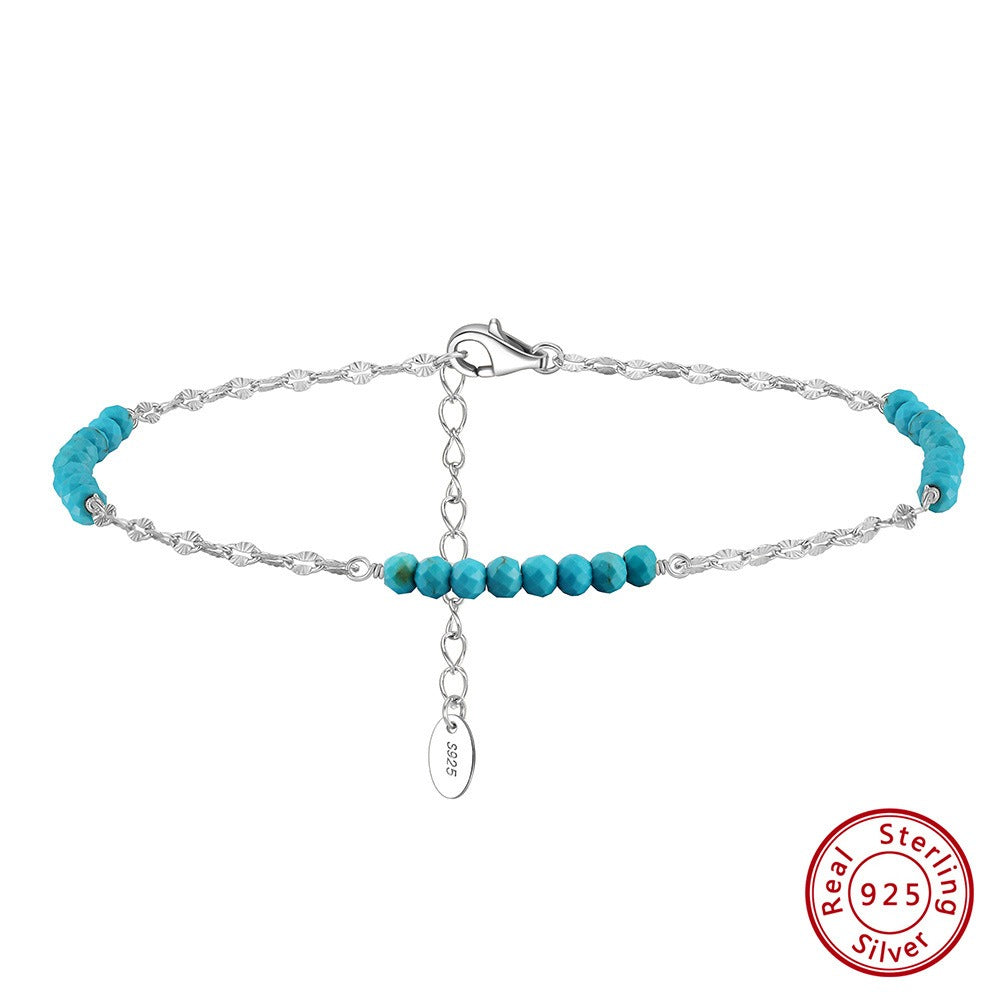 Kemstone 925 Sterling Silver Turquoise Anklet for Women Butterfly Chain Beaded Foot Jewelry SA85