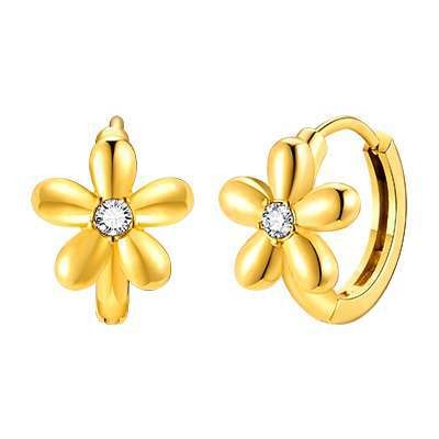 Preciosos aros de acero inoxidable dorado con circonitas: corazón, estrella, cruz y más estilos EH-722