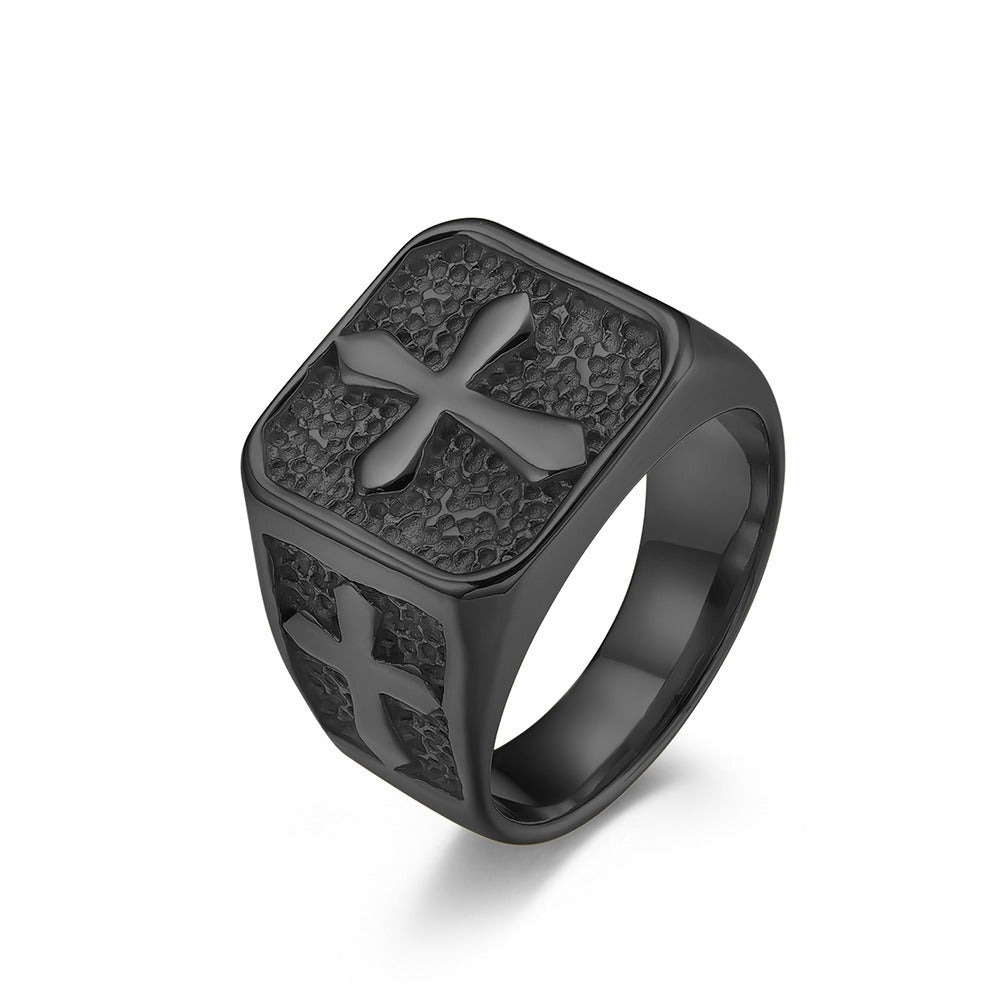Kemstone Stainless Steel Vintage Cross Ring for Men Side Cross Texture Design K-R610
