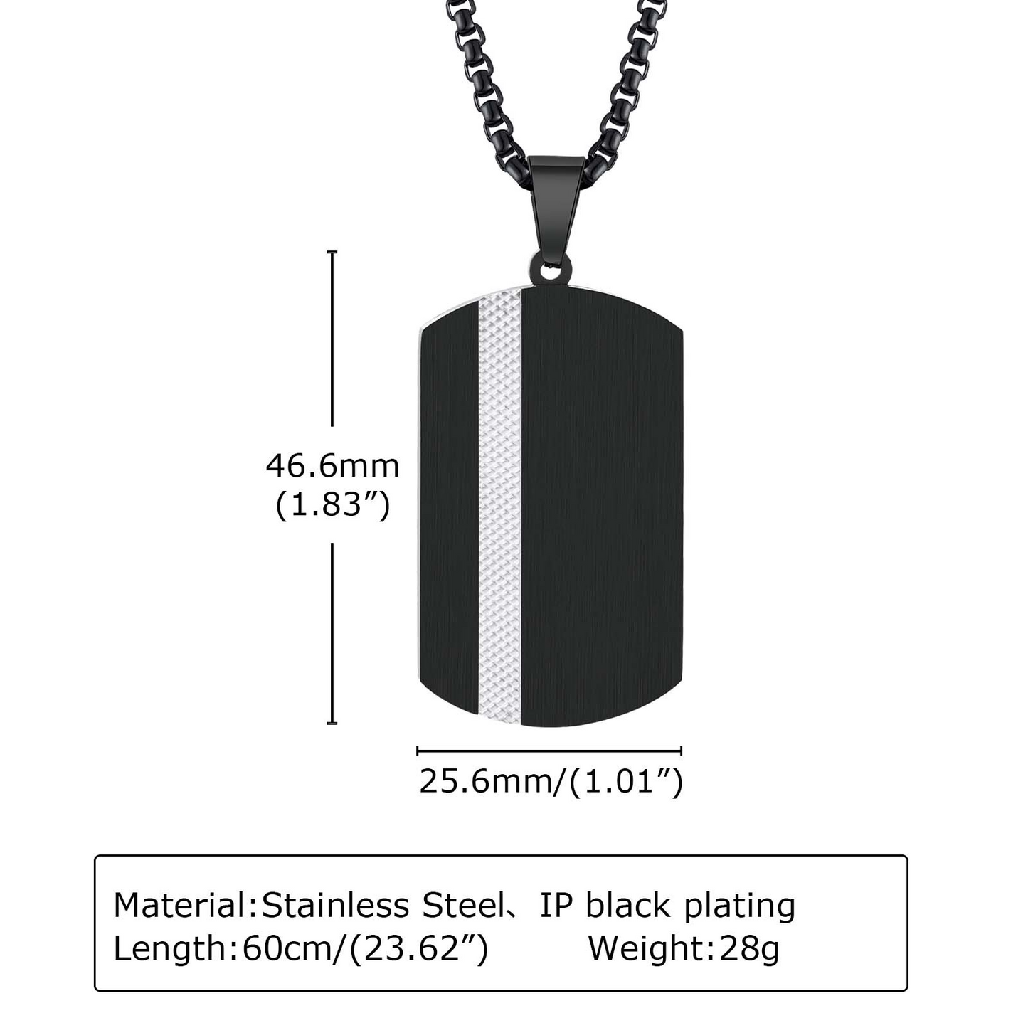 Kemstone Stainless Steel Black Rectangle Pendant Necklace for Men PN-1866