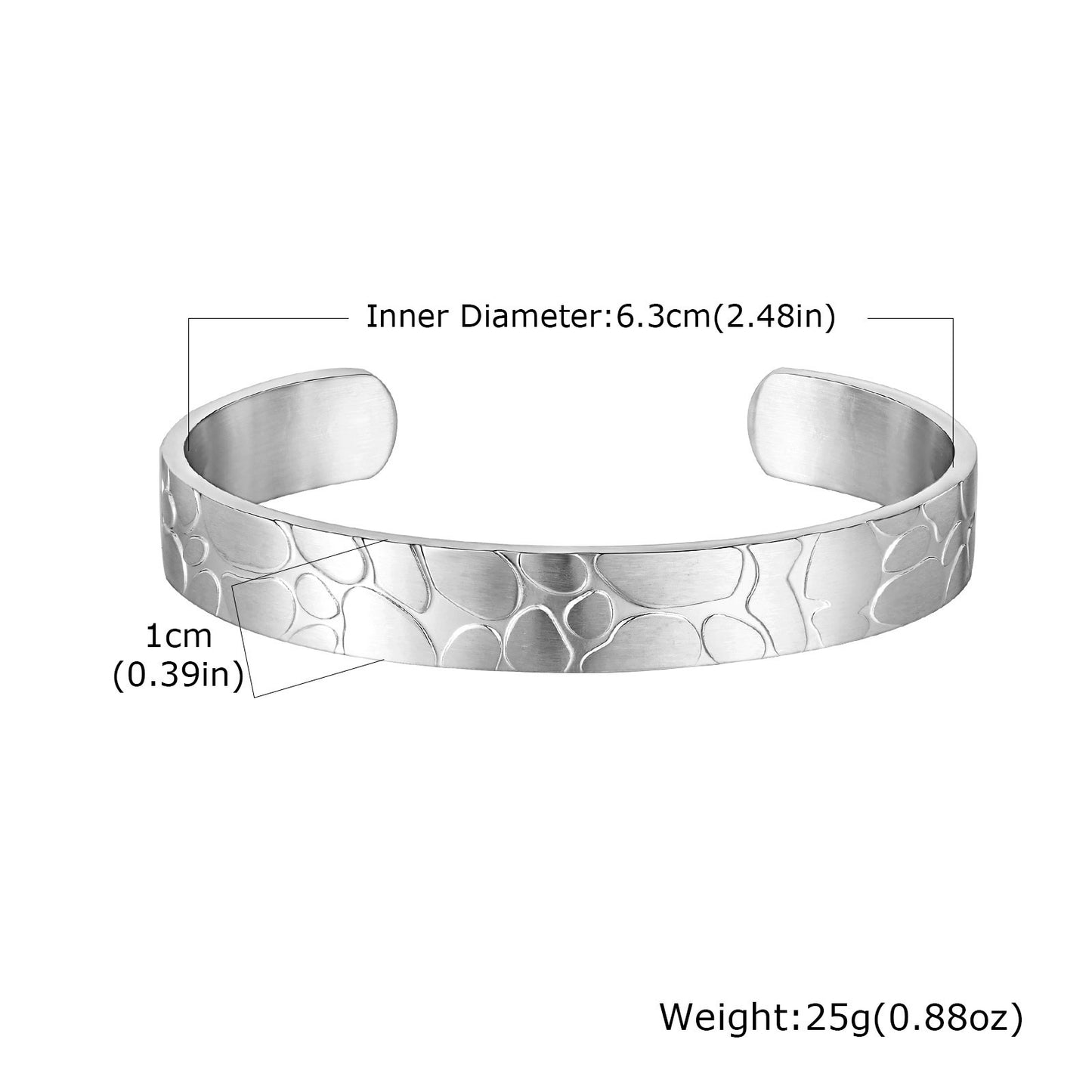 Kemstone Men’s Stainless Steel Cuff Bracelet – Silver Textured Open Bangle B-735