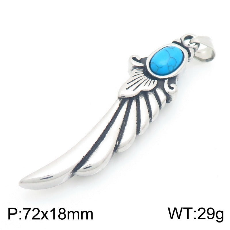 Kemstone Turquoise Pendant Necklace Titanium Steel Feather Eye Symbol Design for Men KP117748-LU