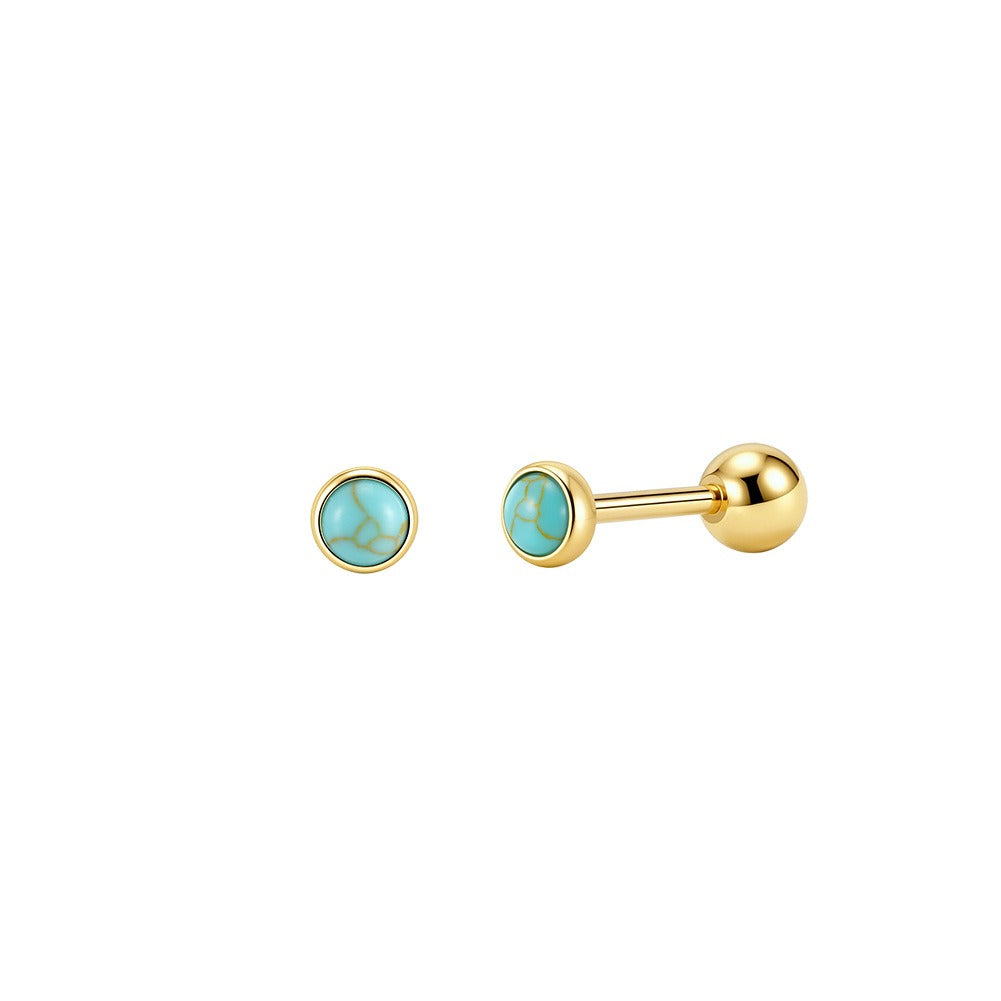 Kemstone 925 Sterling Silver Turquoise Stud Earrings for Women Round Bezel Gold Silver GME52