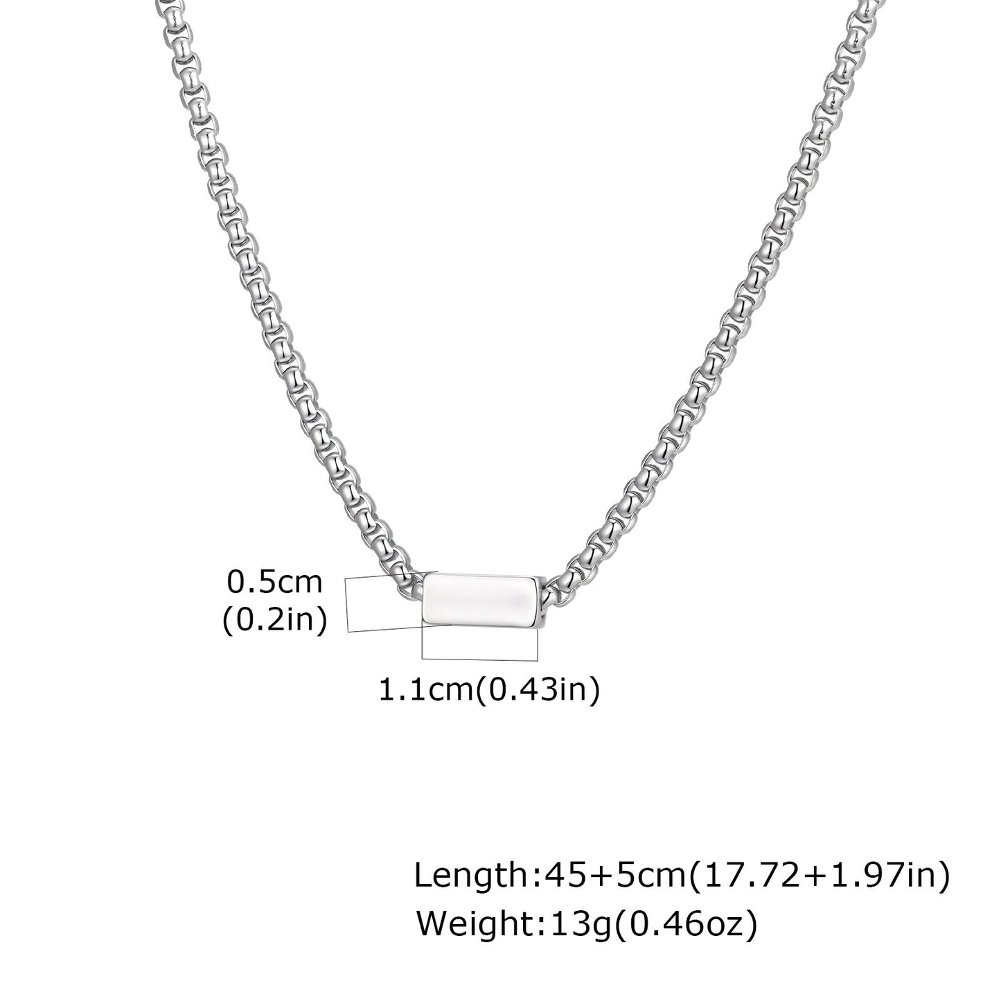 Kemstone Stainless Steel Box Chain Necklace with Rectangular Bar for Men NC-2206