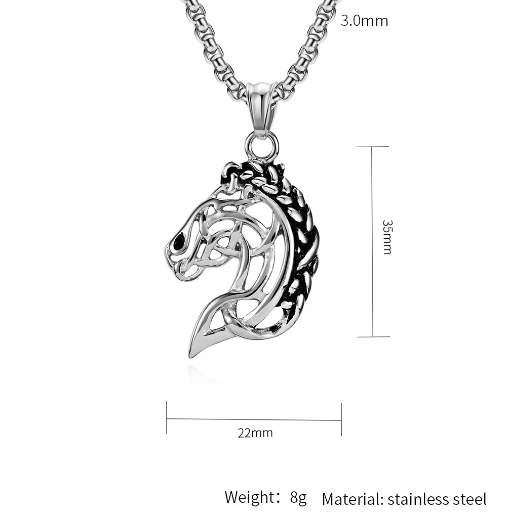 Kemstone Stainless Steel Abstract Horse Head Pendant Necklace for Men K-PT480