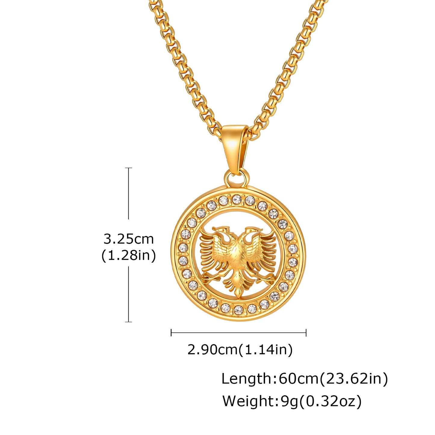 Kemstone Double Headed Eagle Pendant Necklace for Men Stainless Steel Round Medallion PN-2427