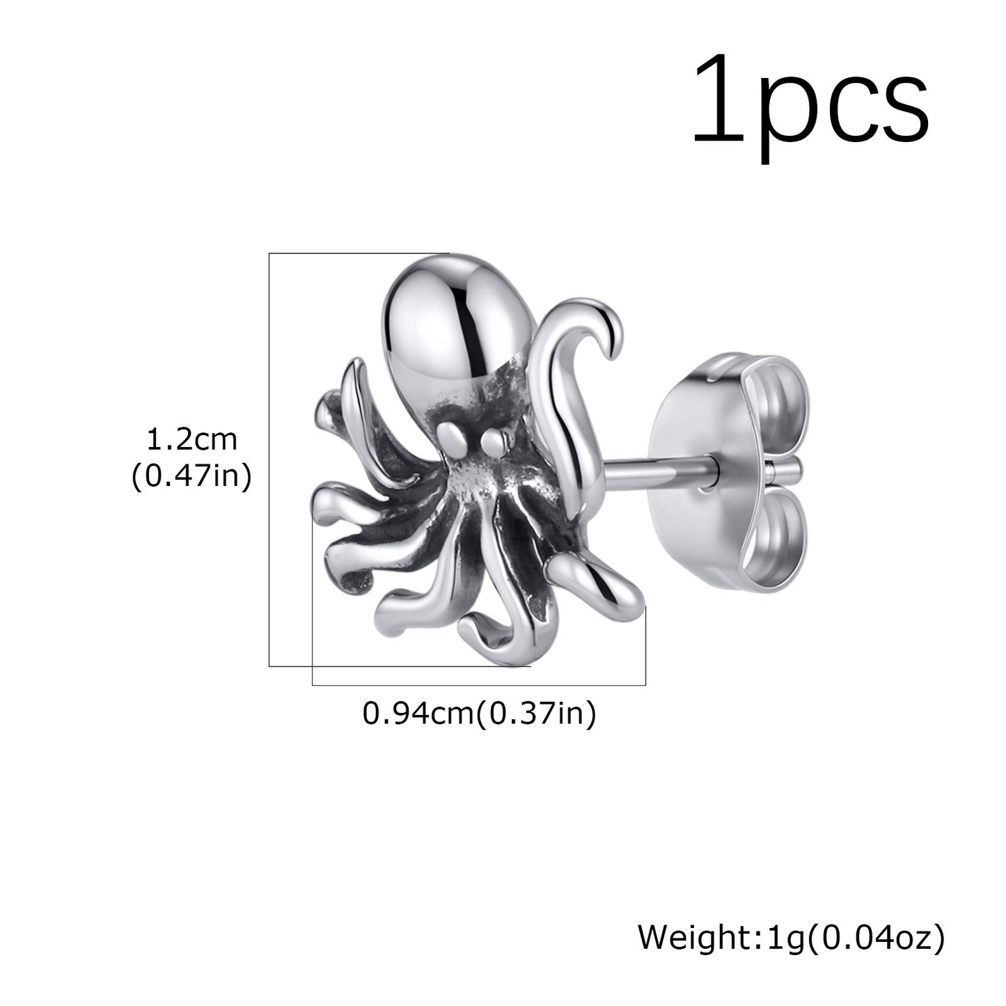 Kemstone Stainless Steel Octopus Stud Earring for Men Vintage Silver ES-831