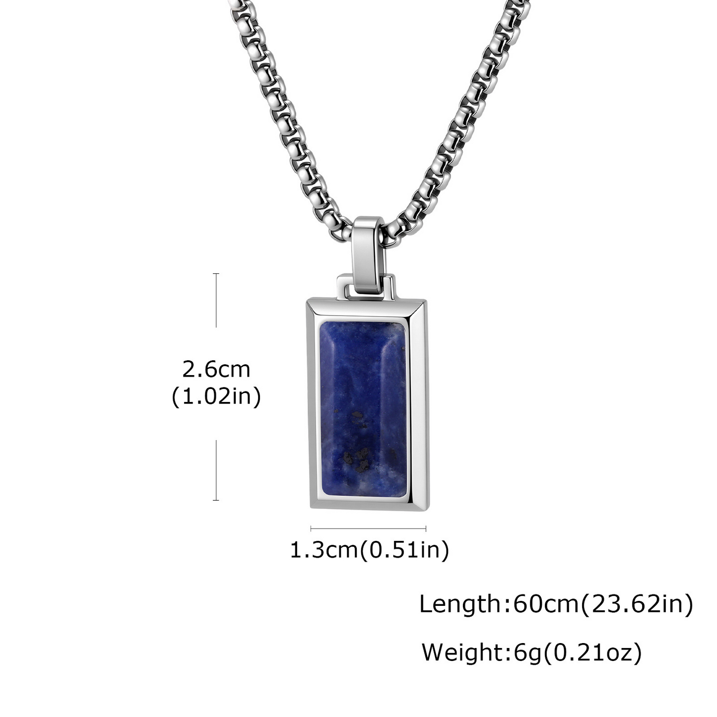 Kemston Rectangular Black Agate Pendant Necklace for Men Stainless Steel Vintage PN2379