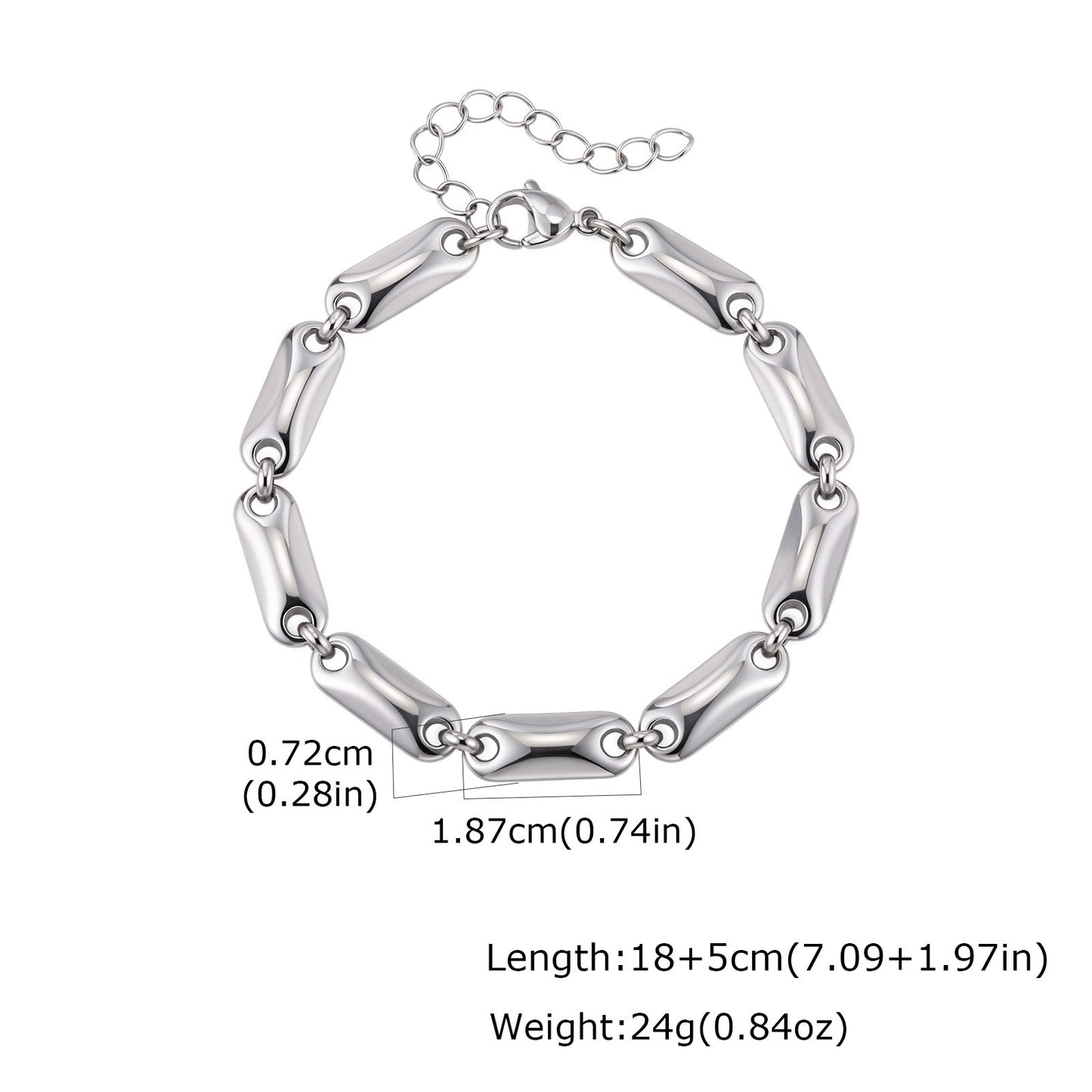 Kemstone Men’s Stainless Steel Bracelet – Smooth Bar Link Chain BR-2764