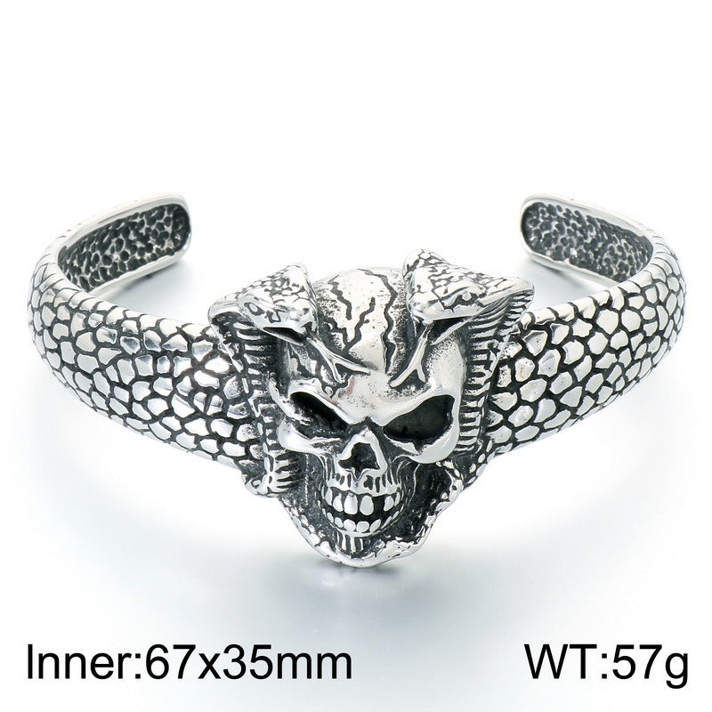 Kemstone Skull Bracelet for Men Stainless Steel Snake Cuff Vintage KB214355-LU