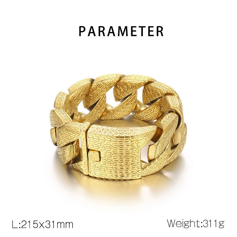 Kemstone Titanium Steel Extra Wide Cuban Chain Bracelet – Vintage Trident Link Style for Men KB179930-KJX