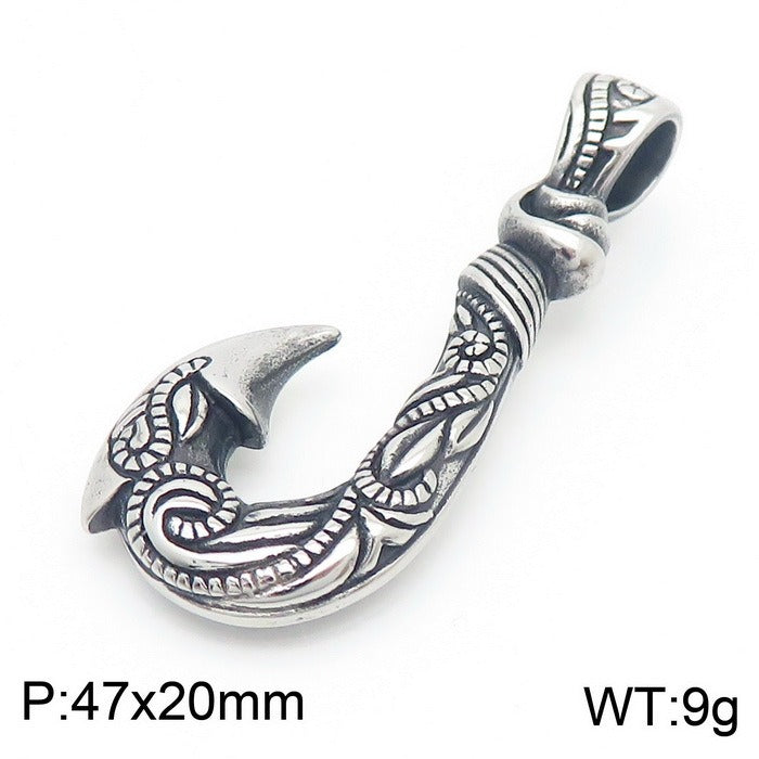 Kemstone Viking Fishhook Pendant Necklace – Rustic Titanium Steel for Men KP130377