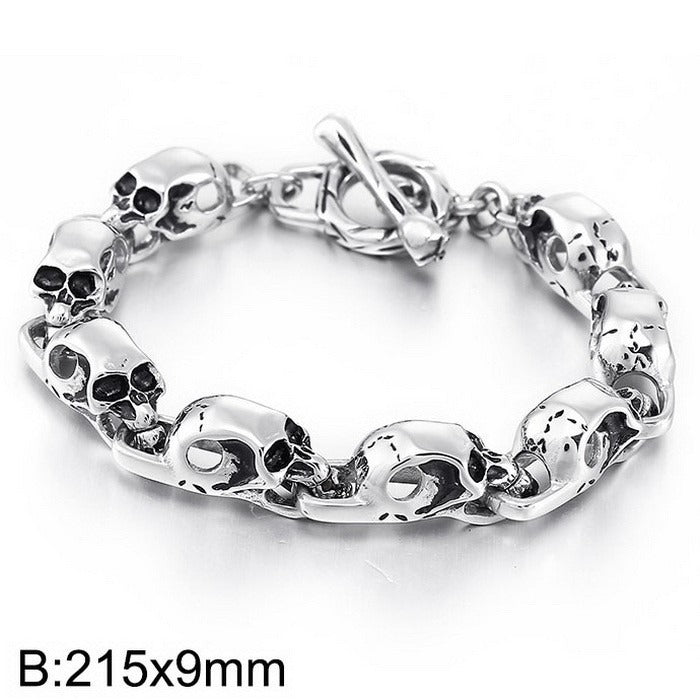 Kemstone Titanium Steel Skull Link Bracelet for Men Gothic Punk Chain KP27293-D