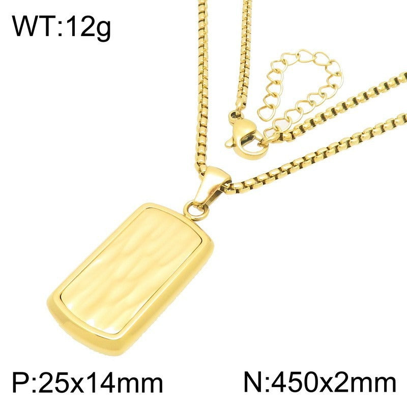 Kemstone Titanium Steel Wave Texture Tag Pendant Necklace for Men Box Chain KN301678-KFC
