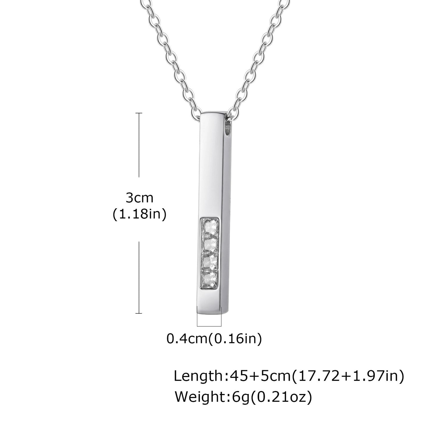 Kemstone Stainless Steel Cubic Zirconia Bar Pendant Necklace for Men NC-2272