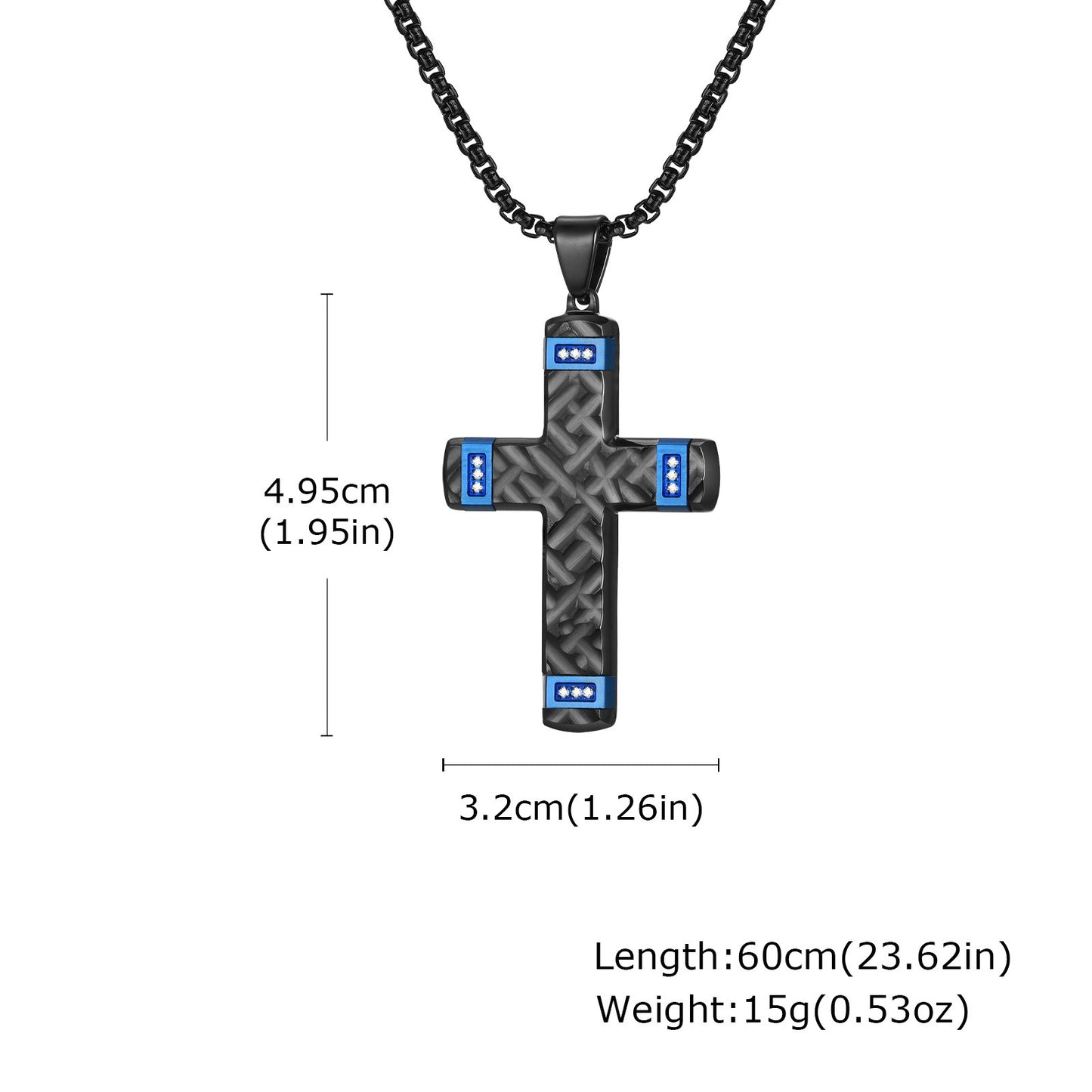Kemstone Textured Cross Pendant Necklace for Men Stainless Steel Cubic Zirconia Accent PN-2104