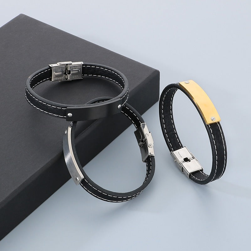 Kemstone Curved Bar Faux Leather Bracelet for Men KB186186-JZ