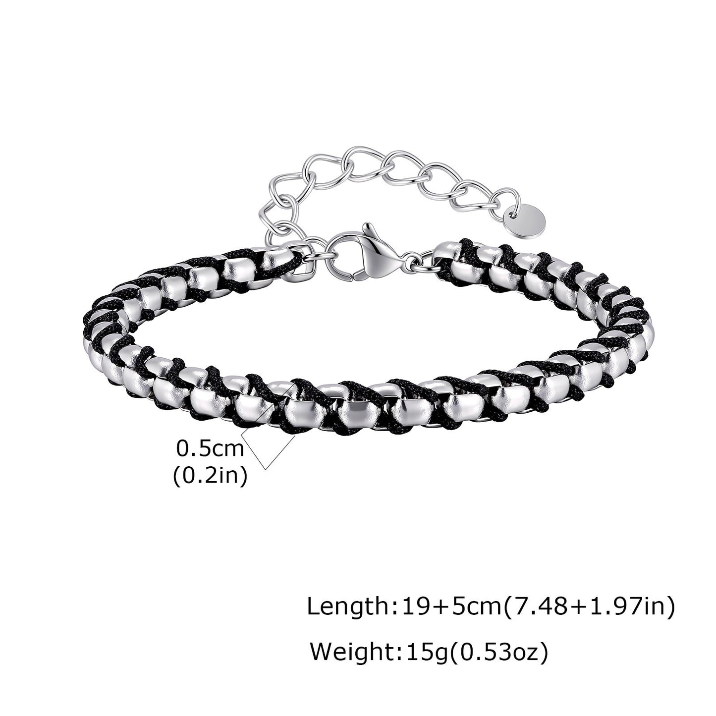 Kemston Stainless Steel Bead Rope Bracelet for Men Hip Hop Woven Chain Design BR-3170S