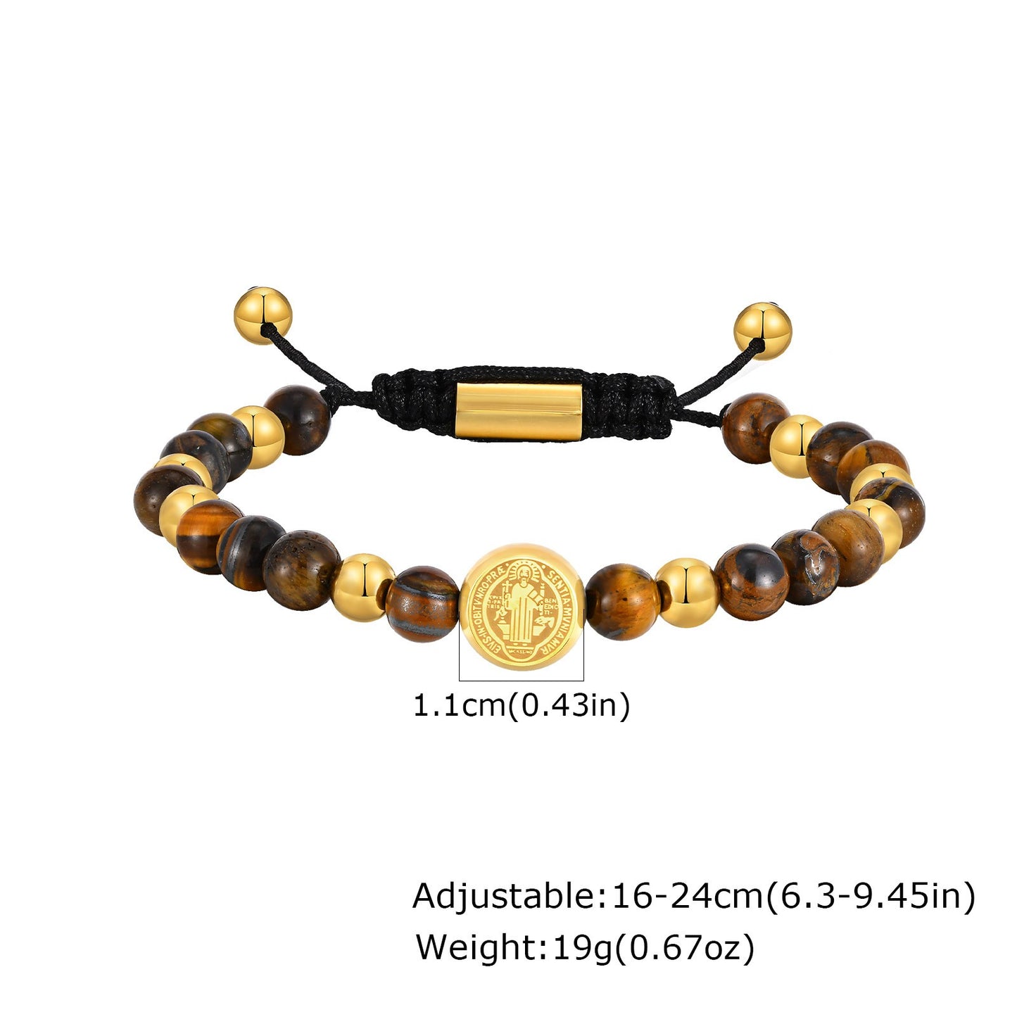 Kemstone Stainless Steel Engraved Coin Beaded Bracelet for Men – Natural Stone Adjustable BR-2354