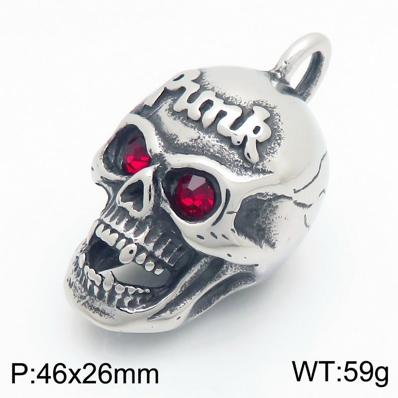 Kemstone Red Eye Detail Skull Pendant Necklace for Men Stainless Steel Gothic Punk KP117954-KJX