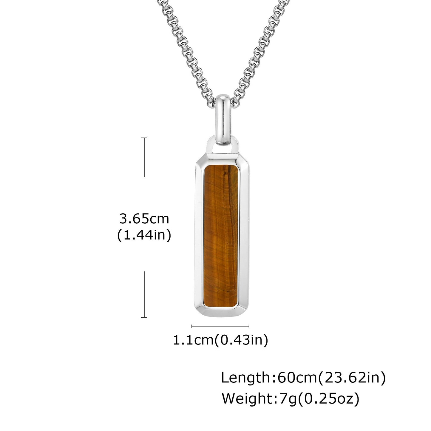 Kemstone Tiger Eye Pendant Necklace for Men – Stainless Steel Bar Necklace PN-2226