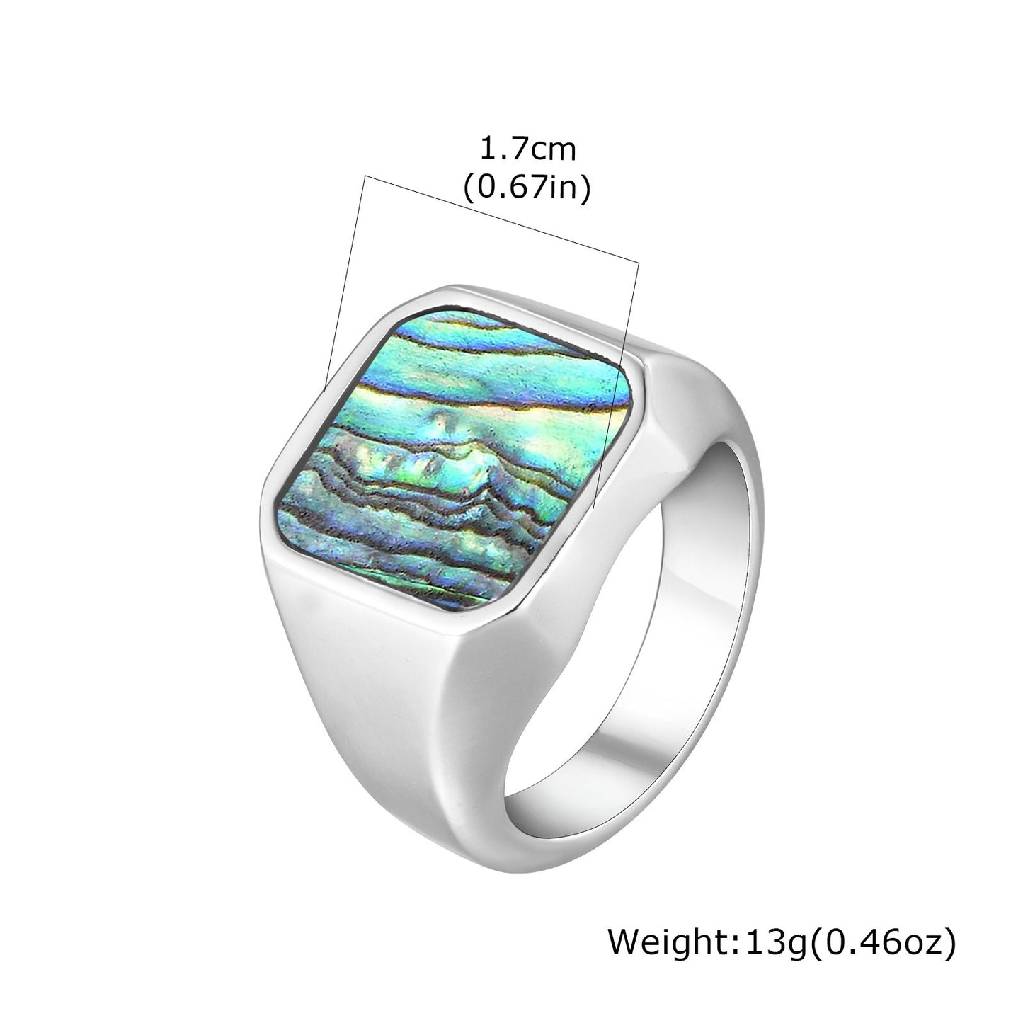 Kemstone Stainless Steel Abalone Shell Signet Ring – Natural Inlay Style for Men & Women RC-207