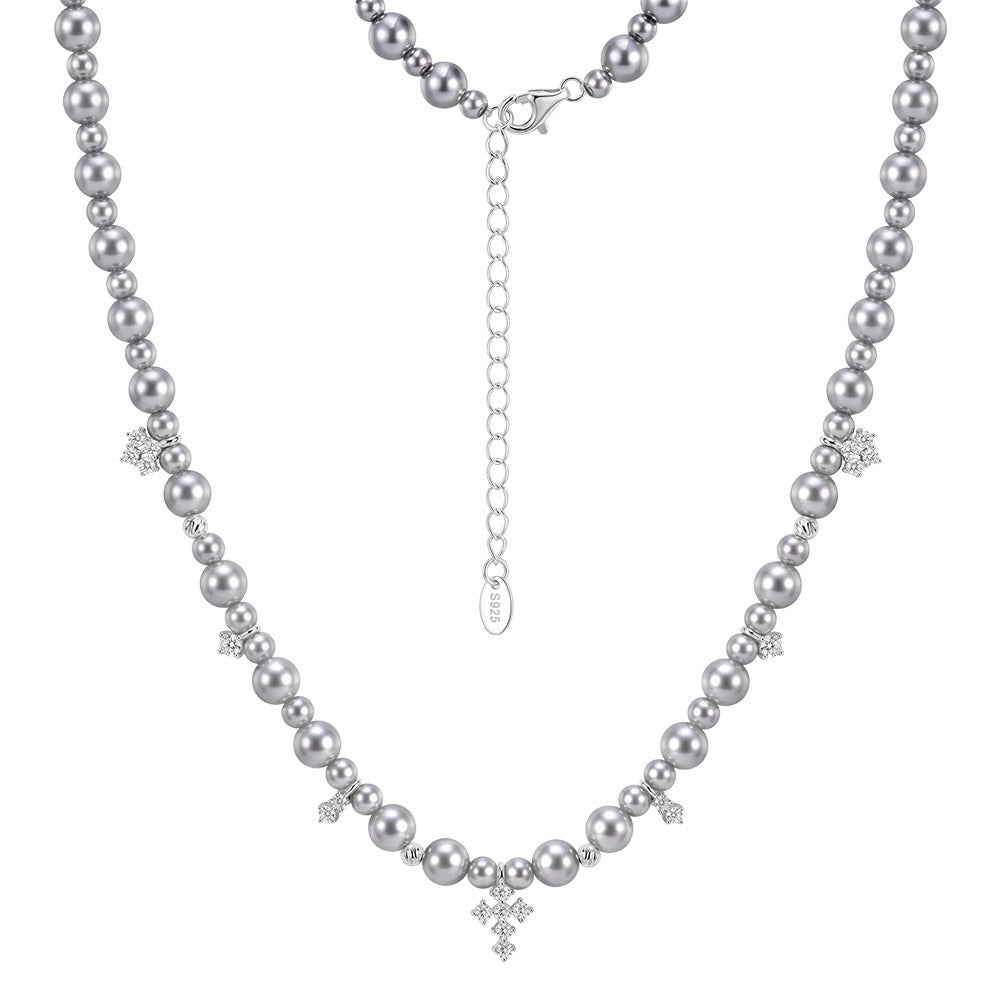 Kemstone Shell Pearl Cross Charm Necklace for Women 925 Sterling Silver PSN16