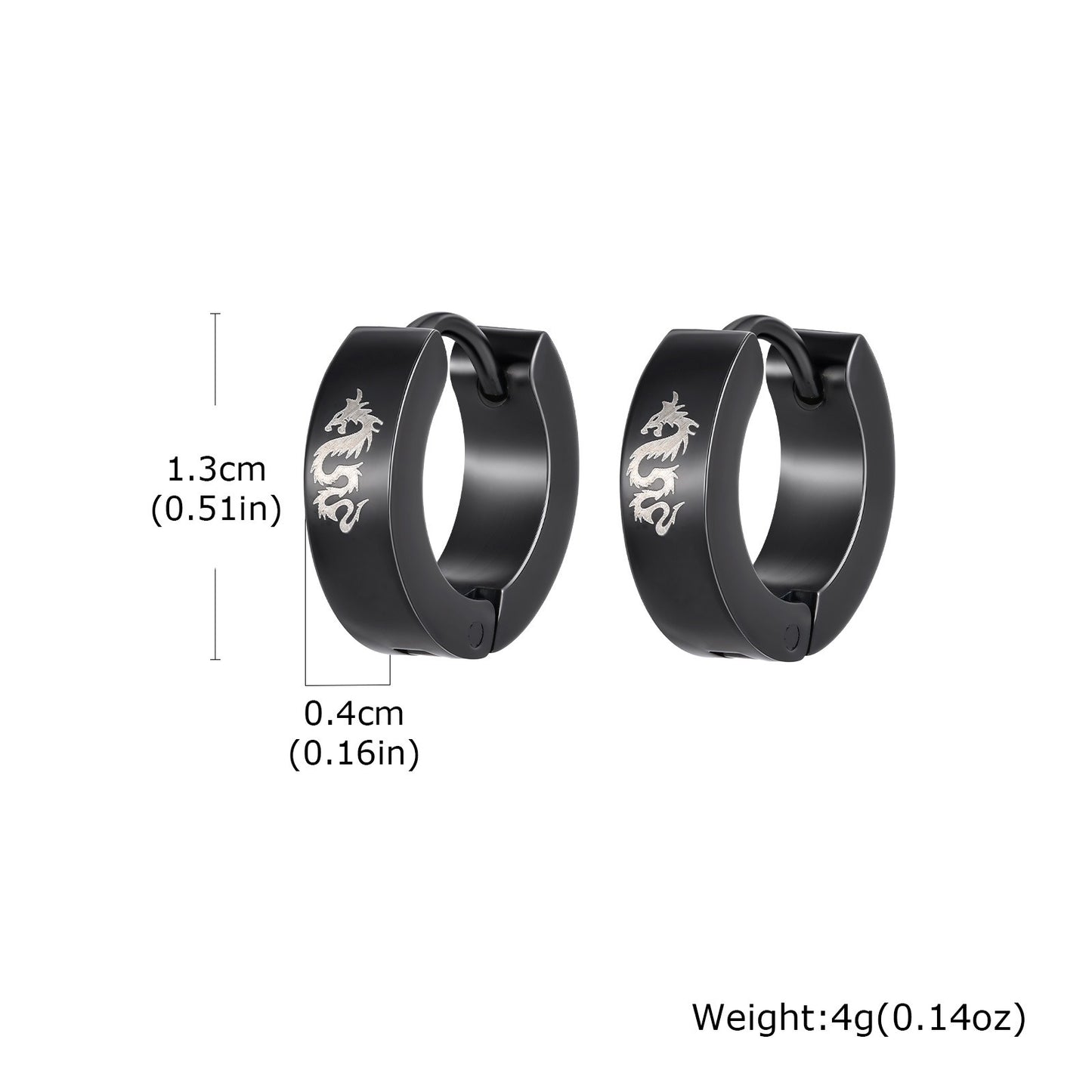 Kemstone Men’s Stainless Steel Hoop Earring – Laser Dragon EH-127