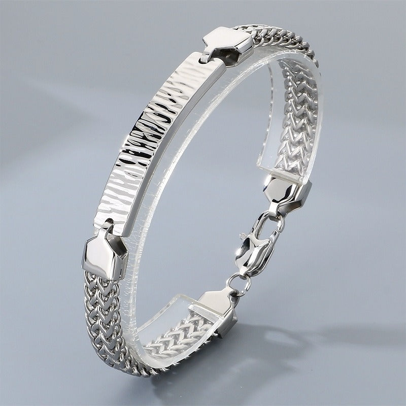 Kemstone ID Plate Bracelet for Men Titanium Steel Curved Bar Textured Chain KB211647-KFC