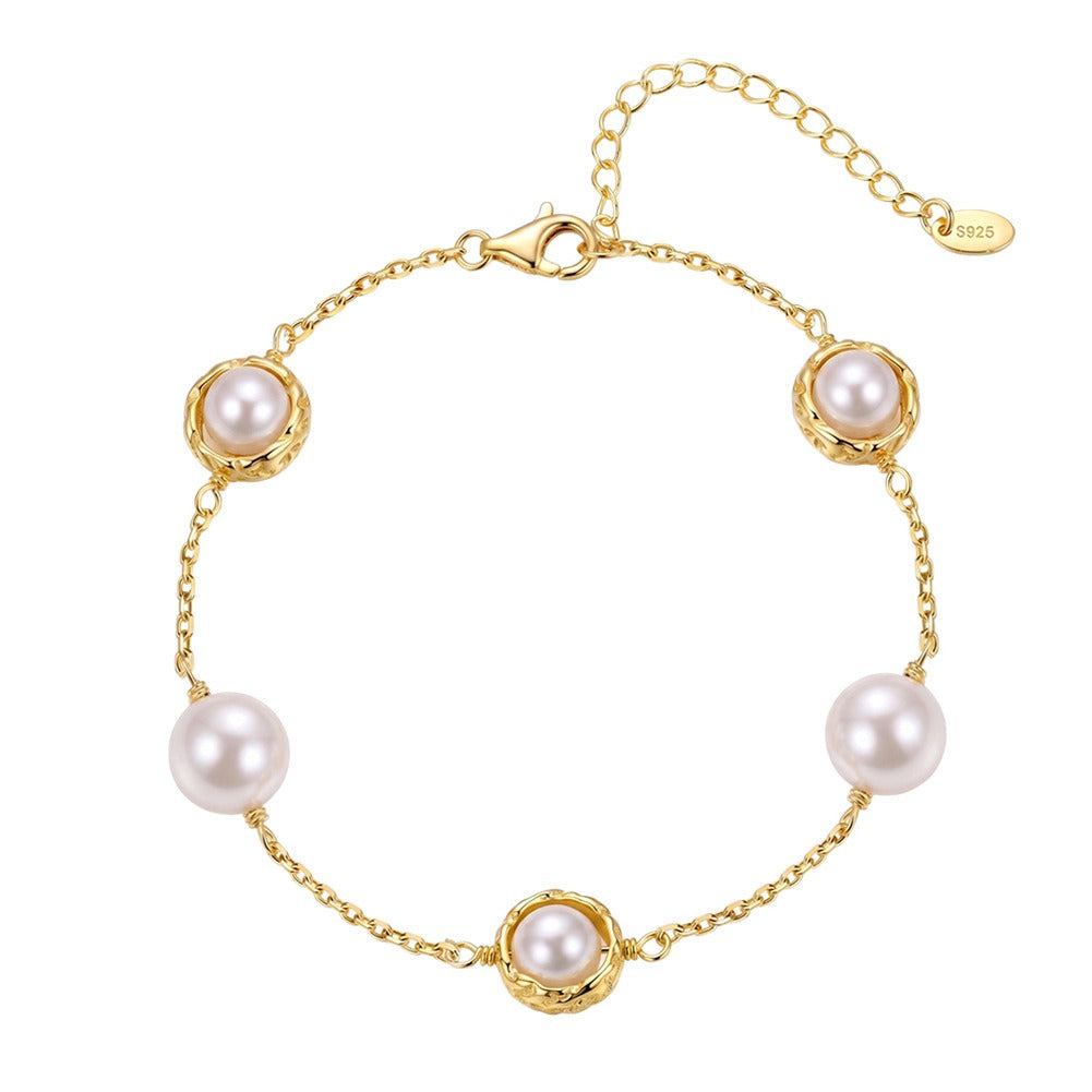 Kemston Spaced Shell Pearl Bracelet for Women 925 Sterling Silver PSB14