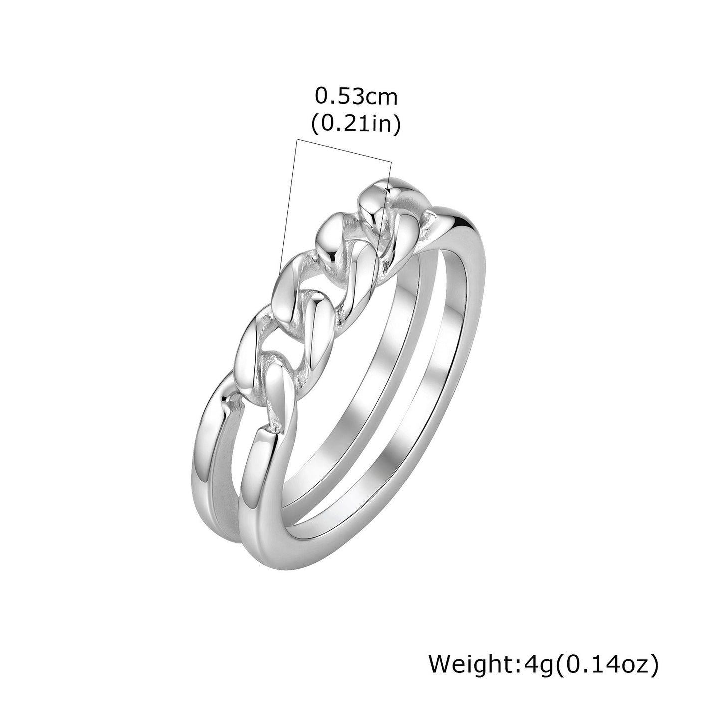 Kemstone Stainless Steel Chain Ring for Men Double Band Silver RC-1019