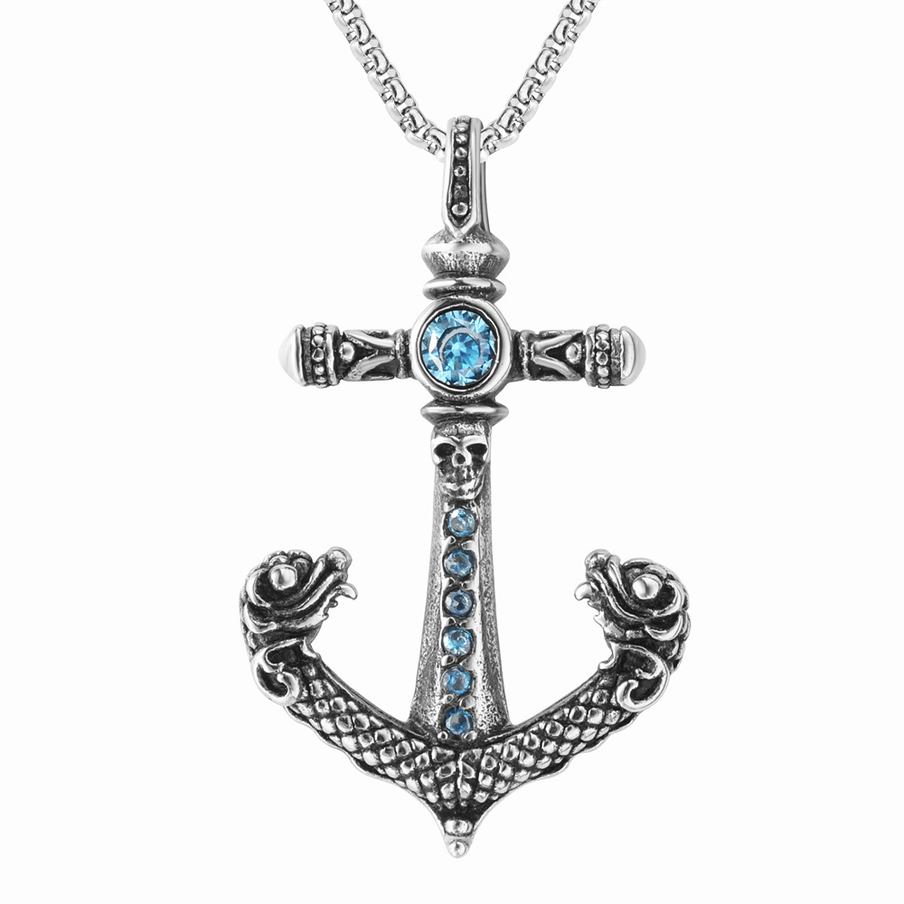 Kemstone Titanium Steel Anchor Pendant Necklace for Men with Cubic Zirconia – Gold & Silver P1411